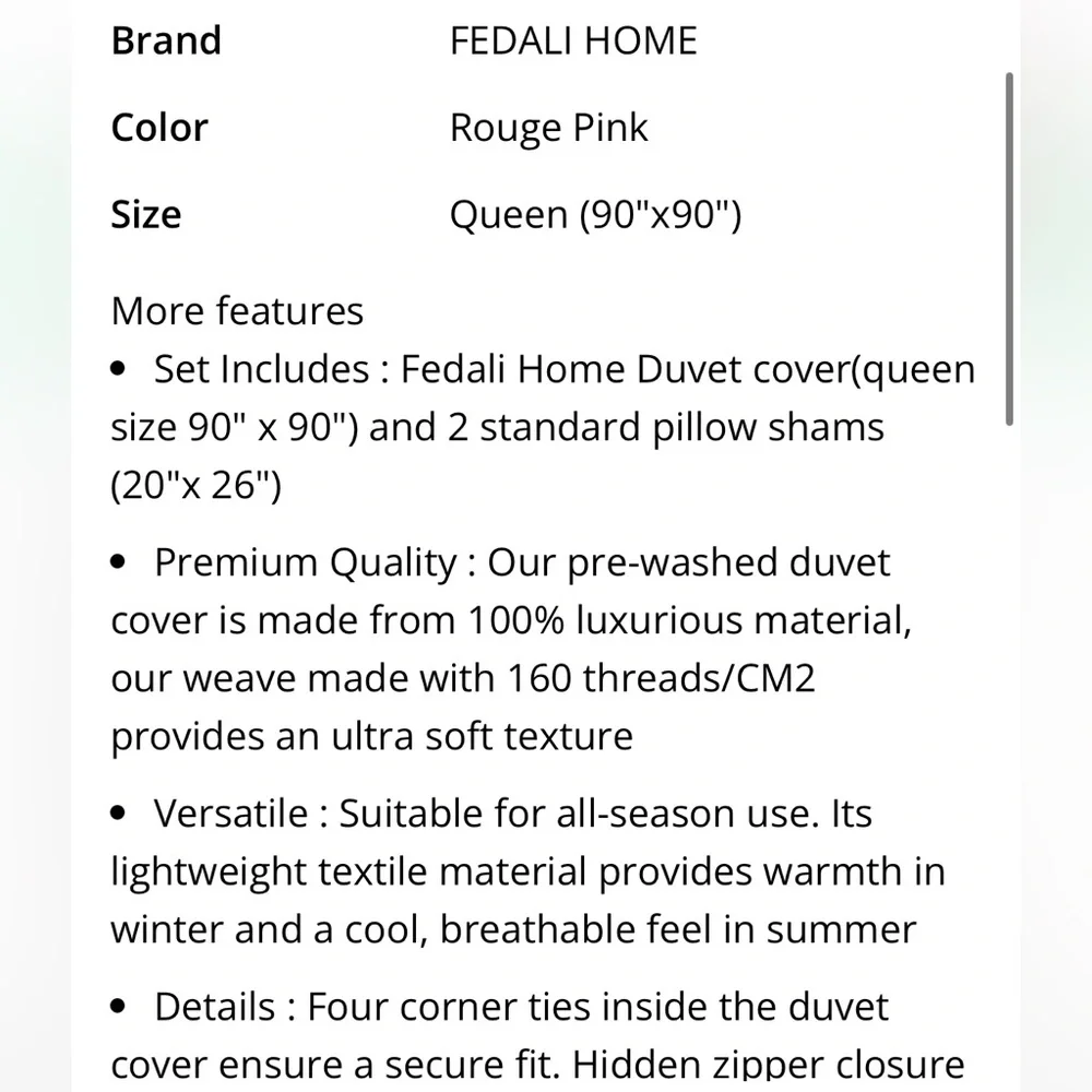 QUEEN Elegant Pink DUVET Bedding 3pc. Set